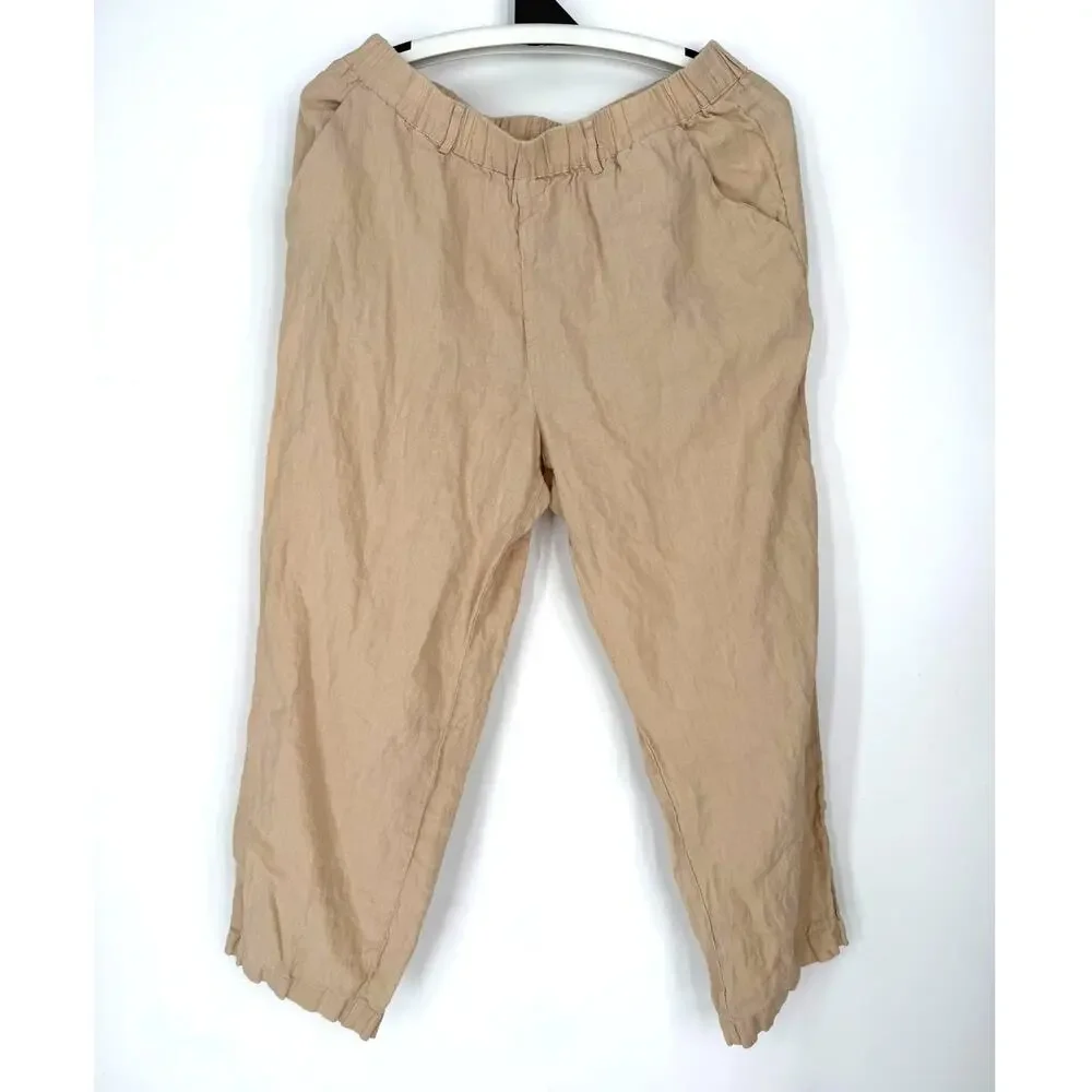 Quince M Women's 100% European Linen Tapered Ankle Pants Flax 24